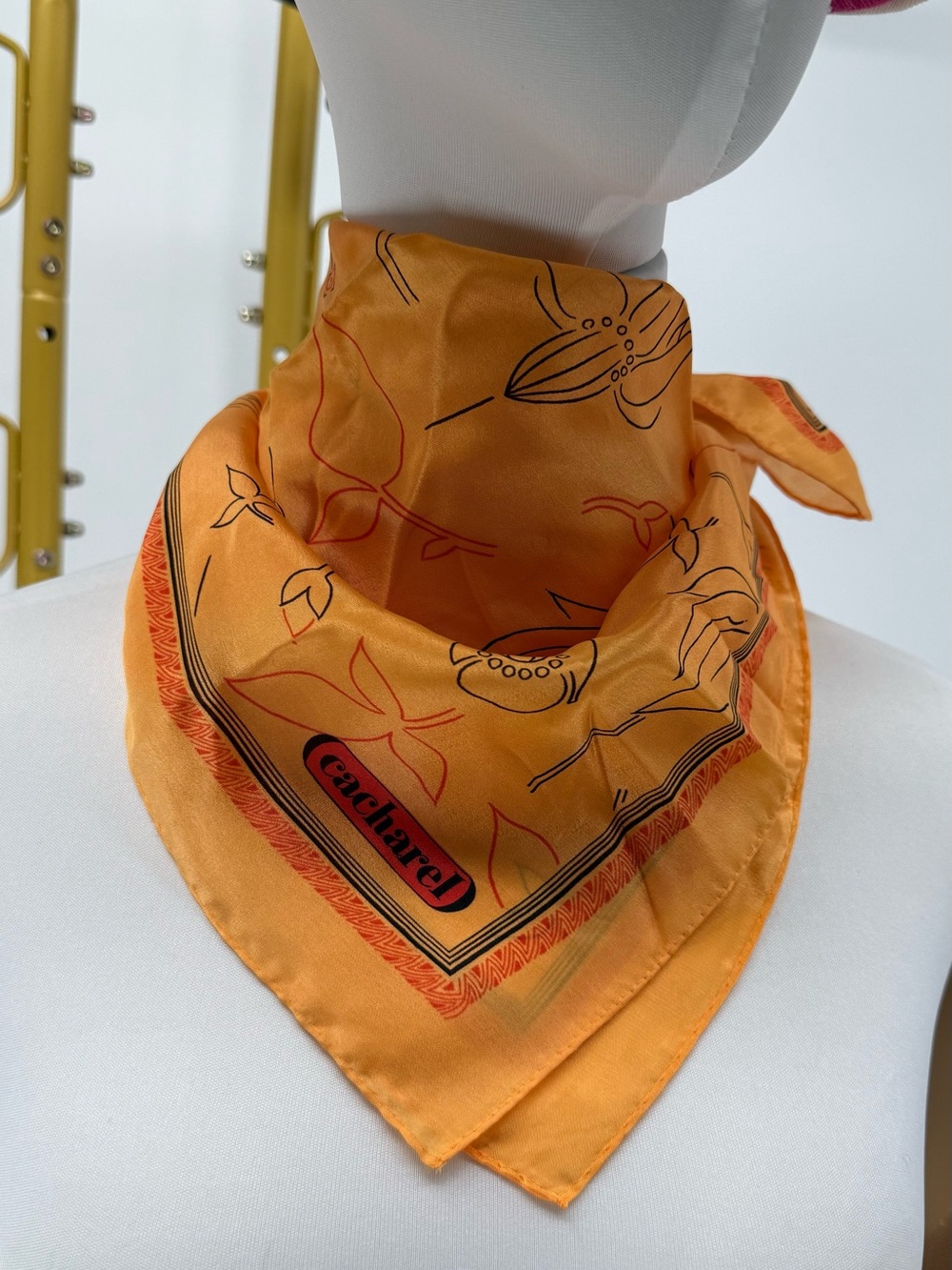 Vintage Cacharel Orange Floral Silk Scarf